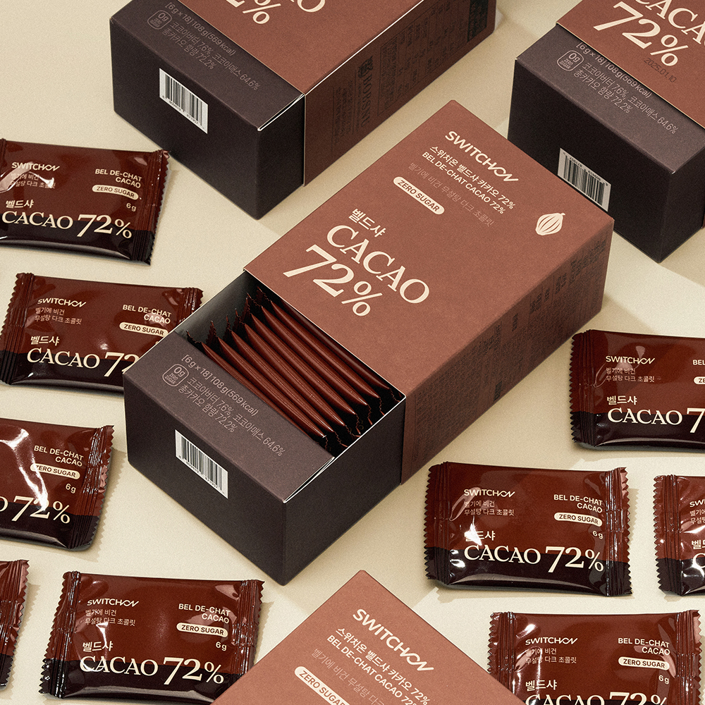 스위치온 벨드샤 카카오 72% 6g x 108개입 무설탕 다크 초콜릿 저칼로리 저당 간식